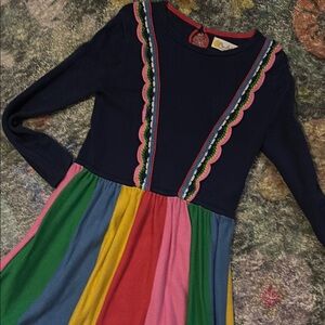 Mini Boden Rainbow Knit Long Sleeve Kids Dress
